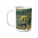 Ceramic White Cup 15oz - Poly Art - Flower, Yellow