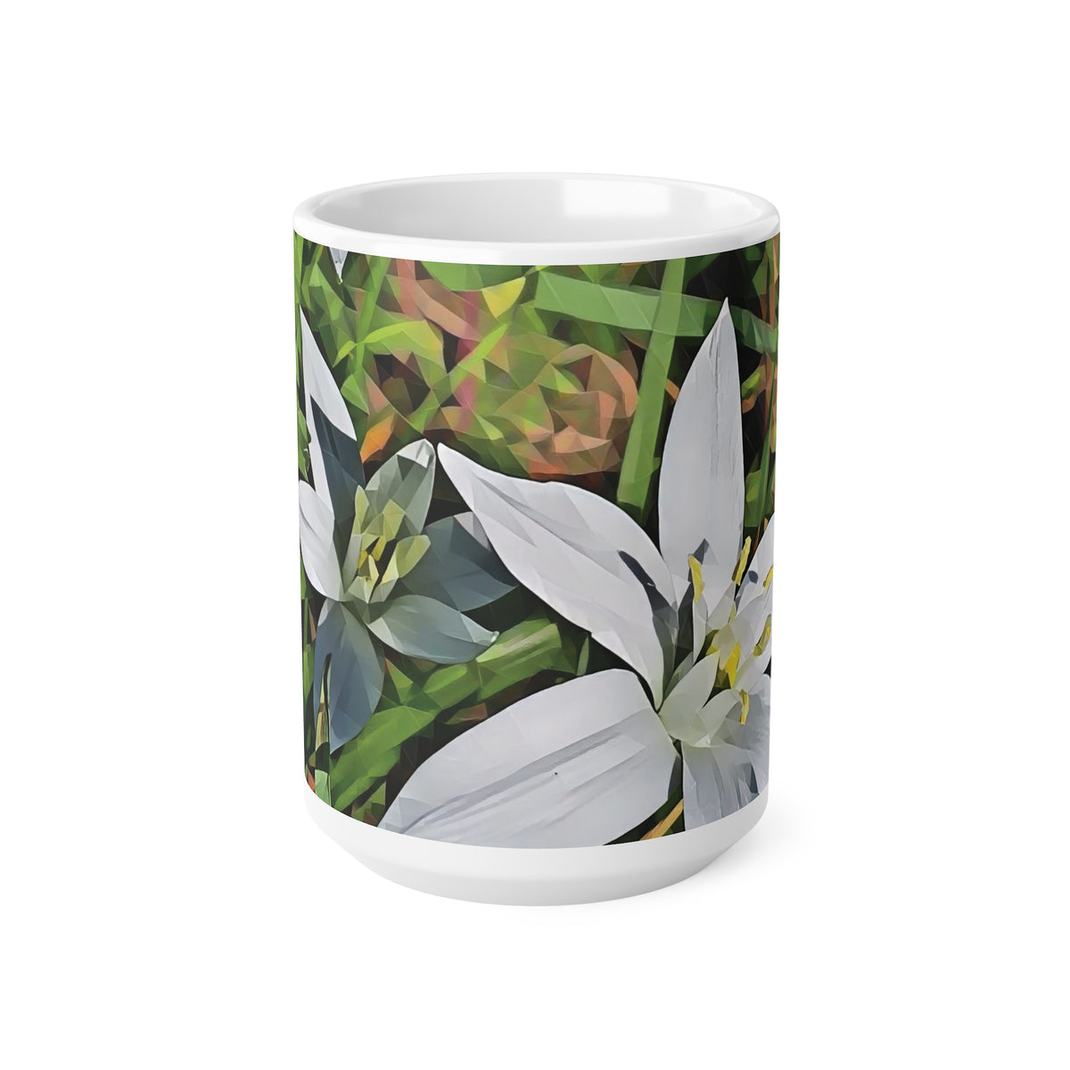 Ceramic White Cup 15oz - Poly Art - Flower of Ornithogalum (Variant 1)