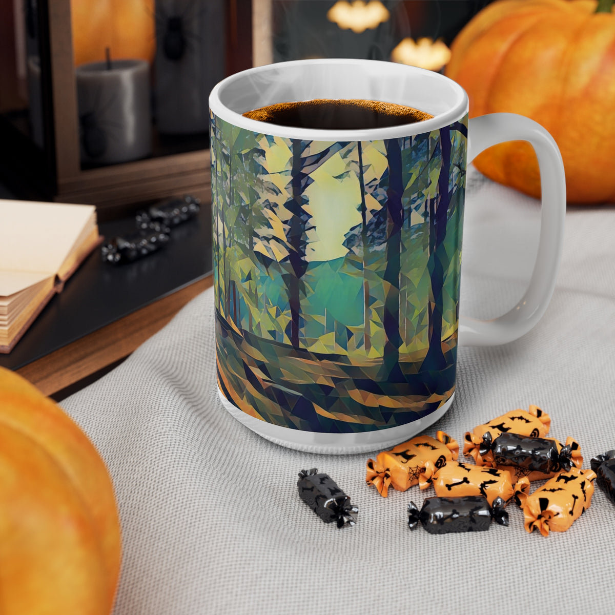 Ceramic White Cup 15oz - Poly Art - Forest (Variant 03)