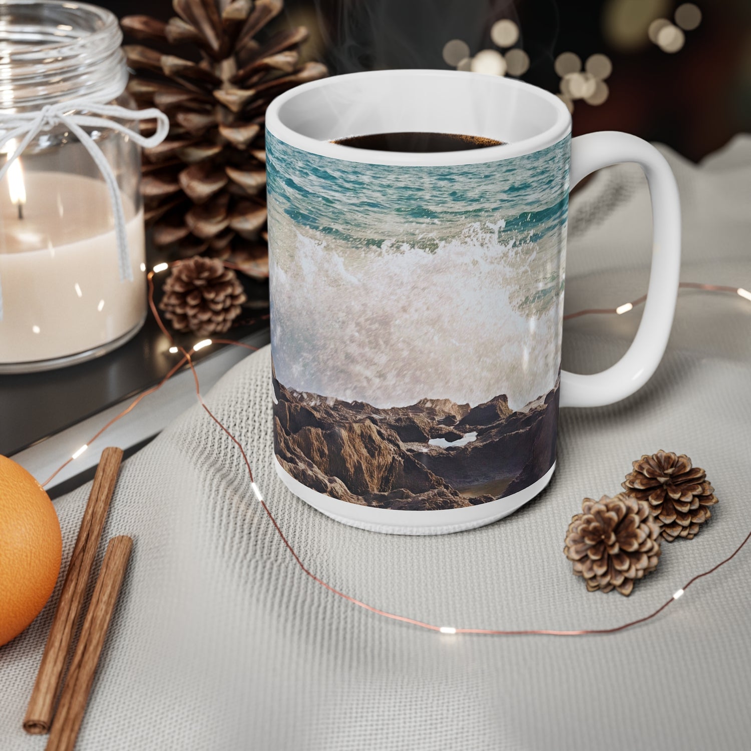 Ceramic White Cup 15oz - Sea (Variant 05)