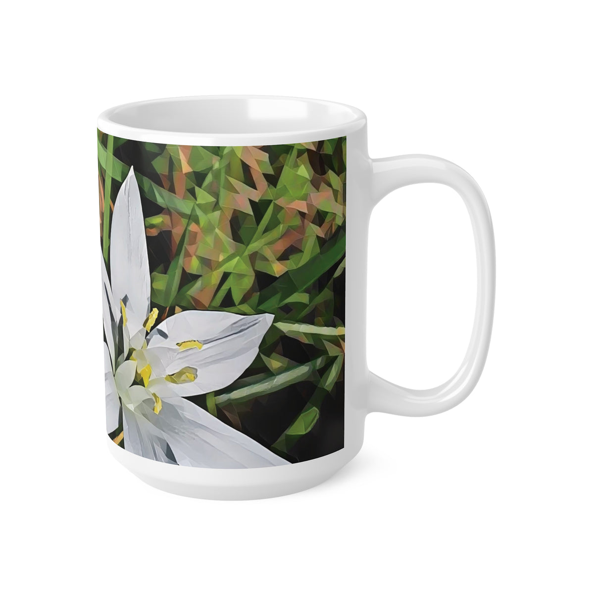 Ceramic White Cup 15oz - Poly Art - Flower of Ornithogalum (Variant 1)