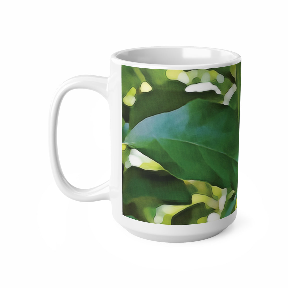 Ceramic White Cup 15oz - Apple's Tree Leaves