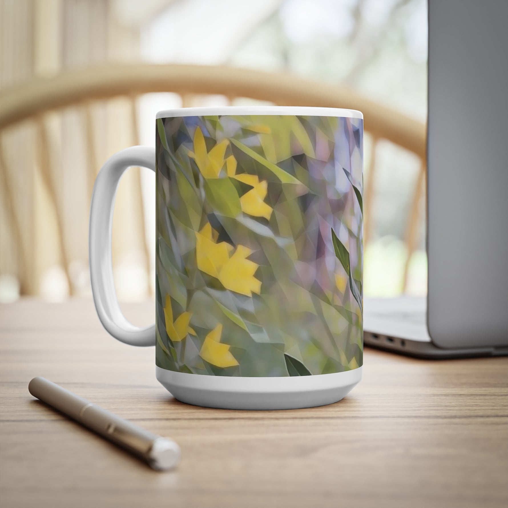 Ceramic White Cup 15oz - Poly Art - Flower of Lysimachia (Variant 2)