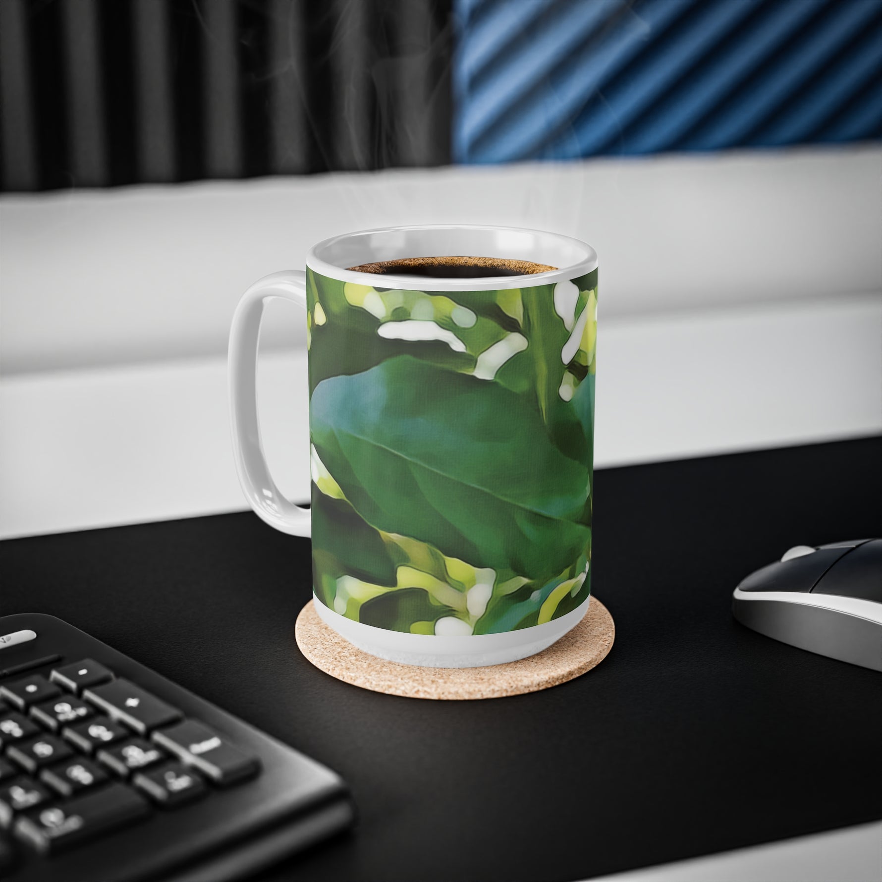 Ceramic White Cup 15oz - Apple's Tree Leaves