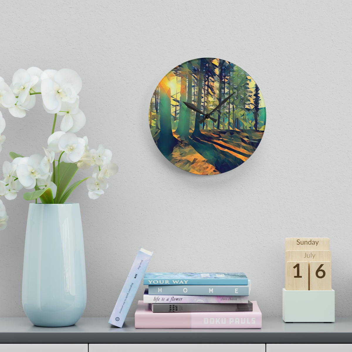 Acrylic Wall Clock - Poly Art - Forest (Variant 04)