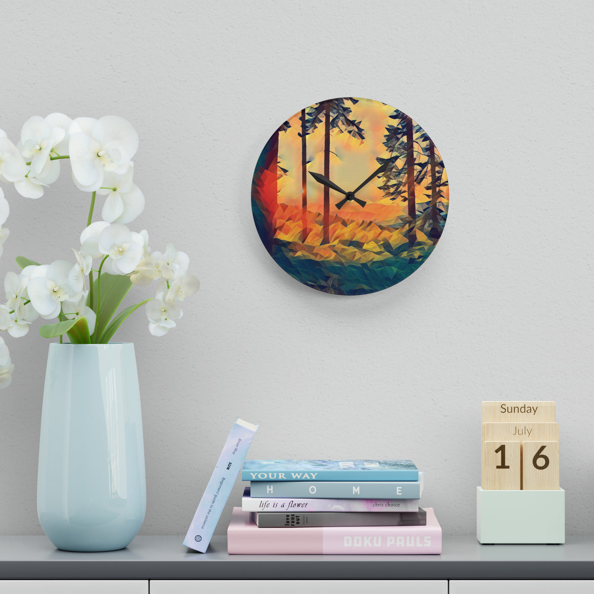 Acrylic Wall Clock - Poly Art - Forest Sunset (Variant 4)