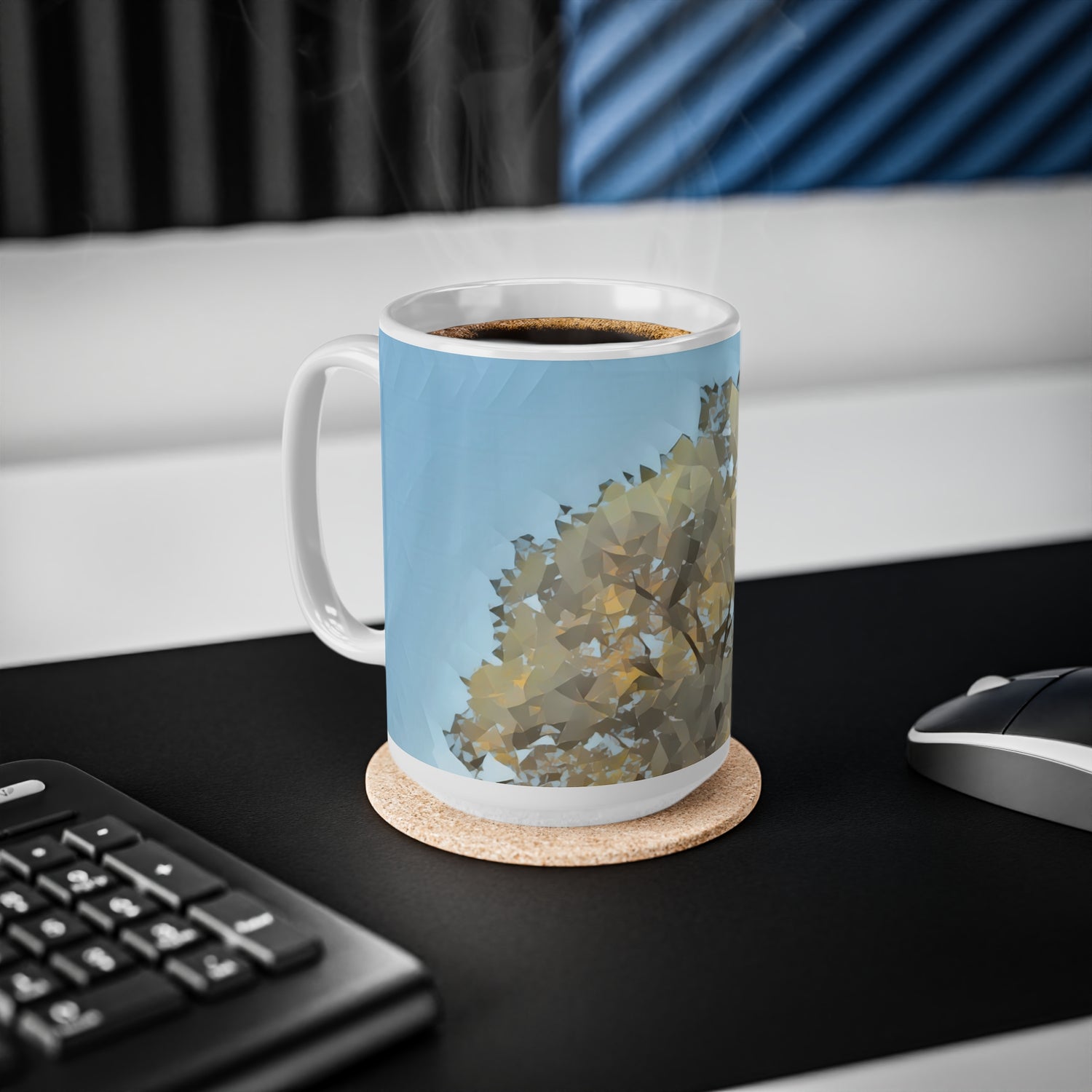 Ceramic White Cup 15oz - Poly Art - Tree Crown (Variant 1)