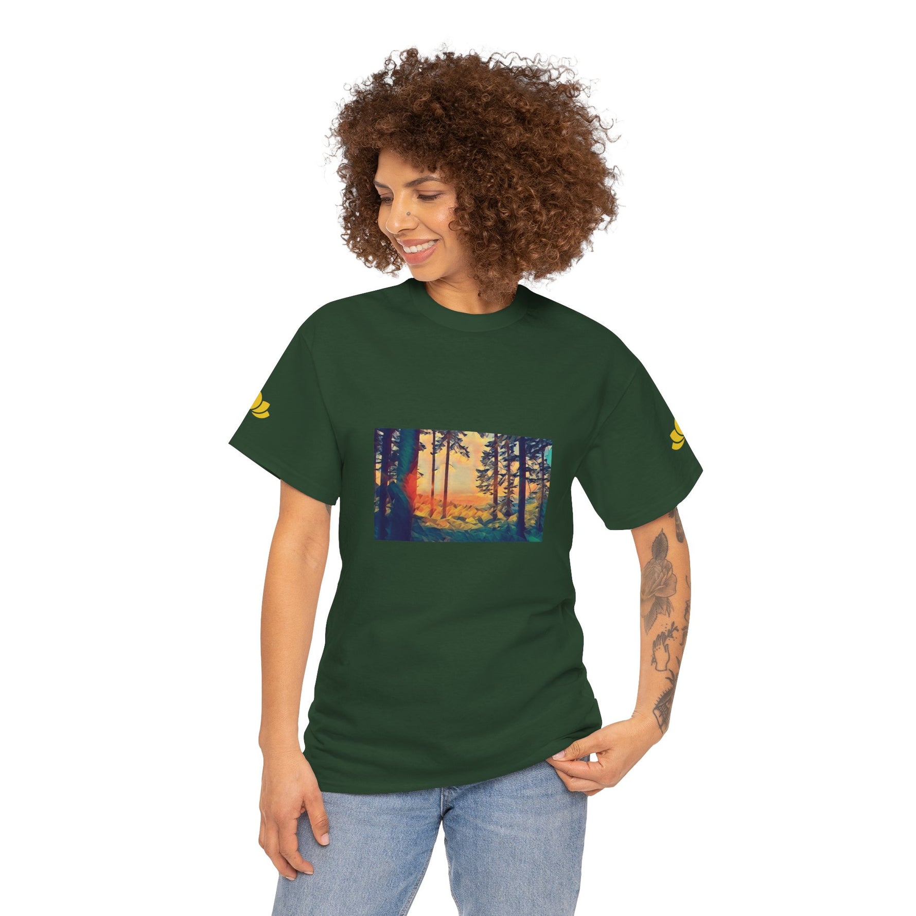 Unisex Heavy Cotton Tee - Poly Art - Forest Sunset (Variant 2)