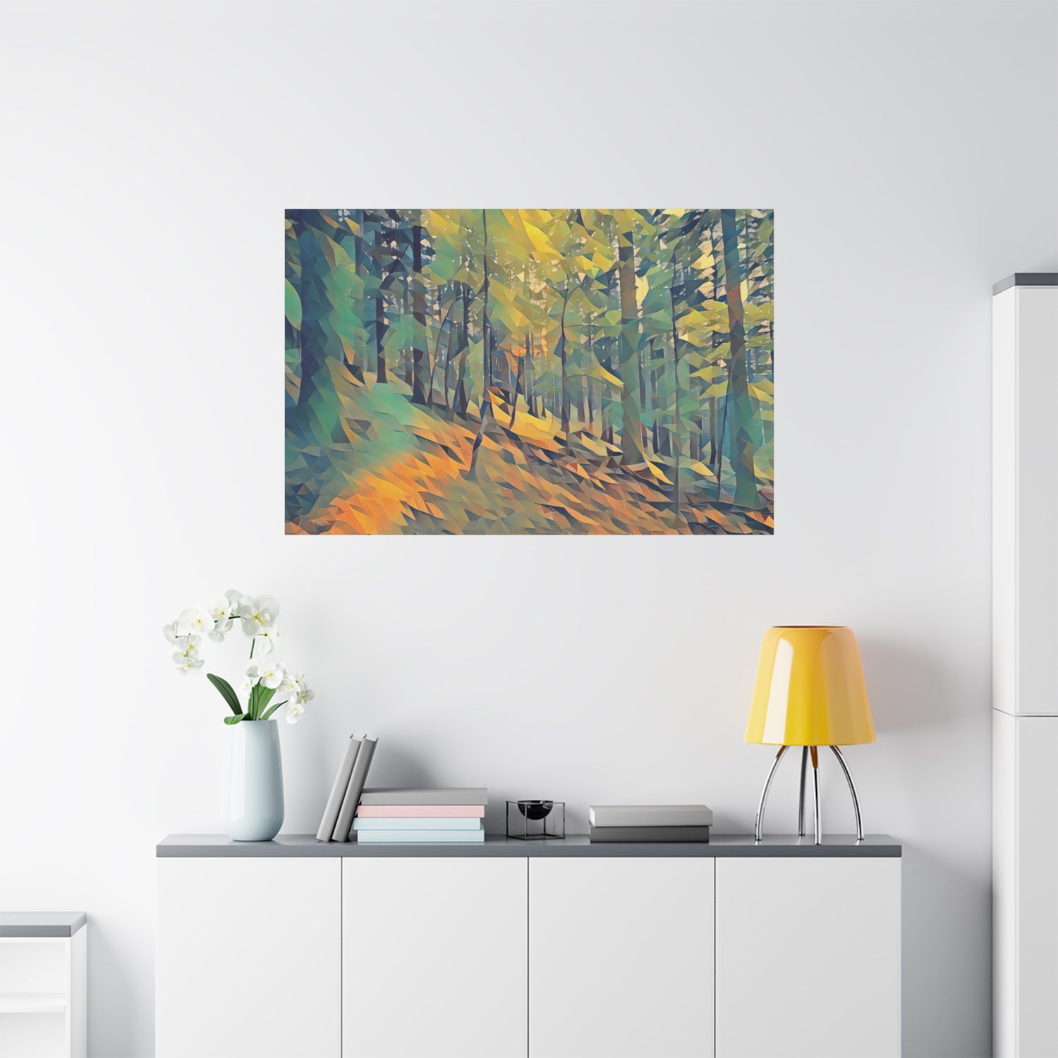 Stretched Matte Canvas - Poly Art - Forest, a Path (Variant 3)