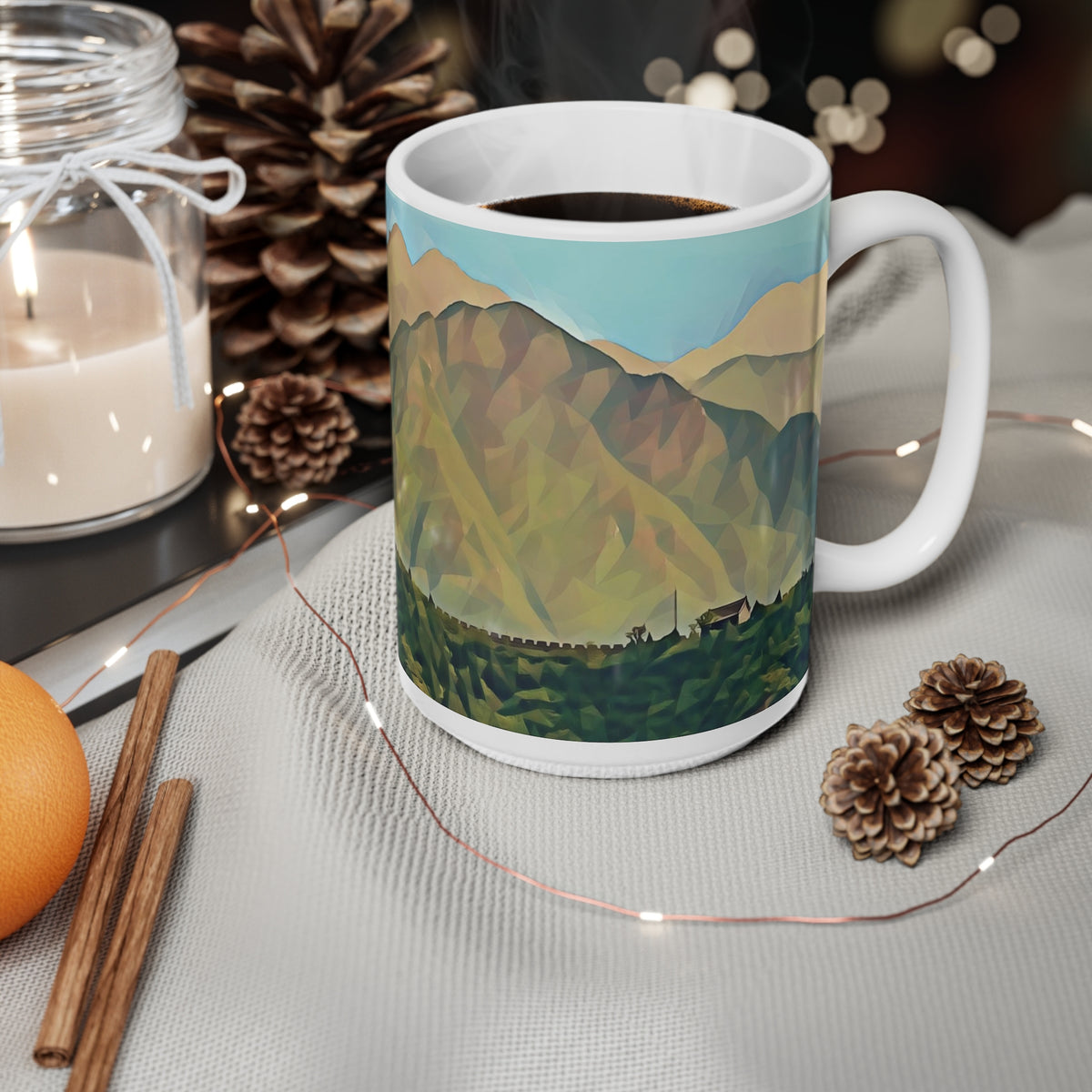 Ceramic White Cup 15oz - Poly Art - China's Great Wall (Variant 1)