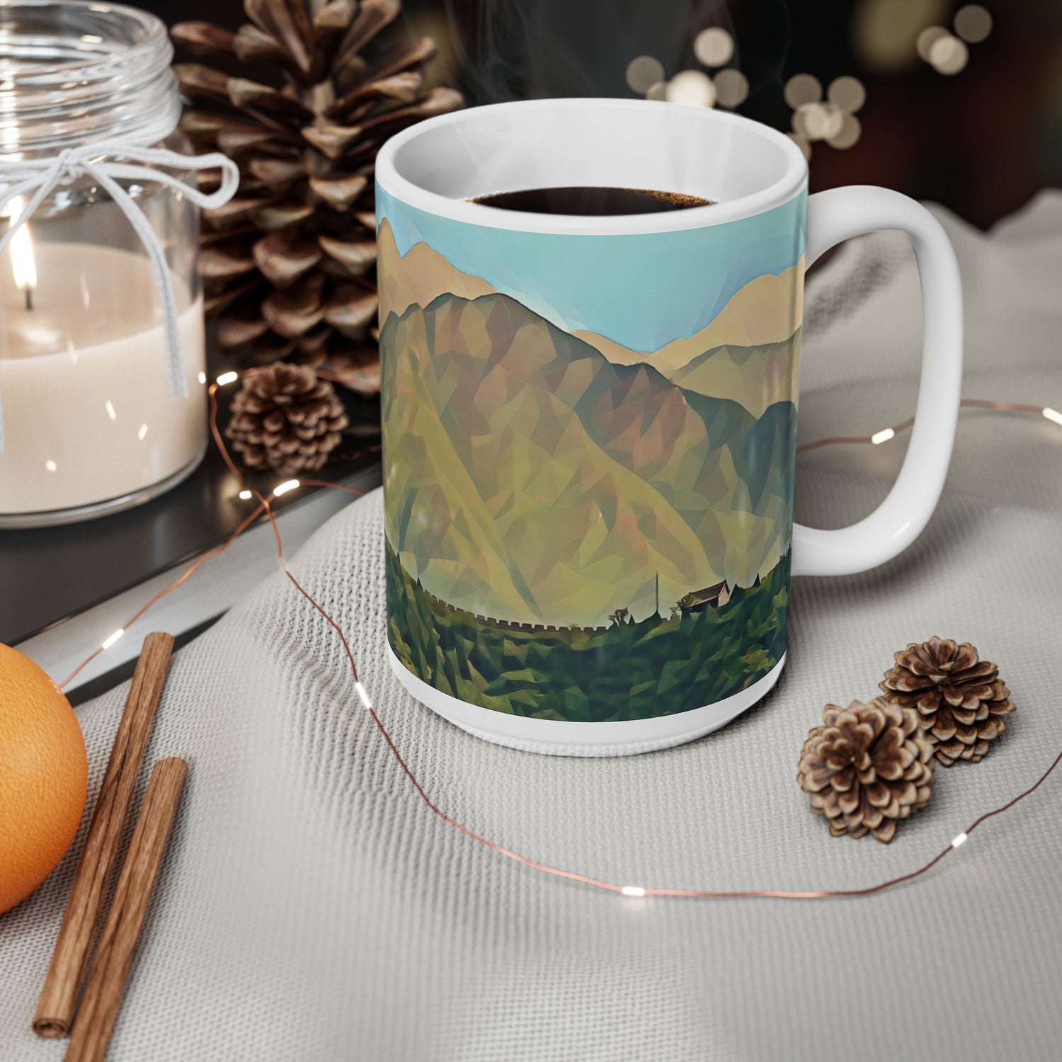Ceramic White Cup 15oz - Poly Art - China's Great Wall (Variant 1)