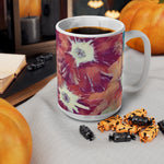 Ceramic White Cup 15oz - Poly Art - Flowers in sky blue and red (Variant 2)