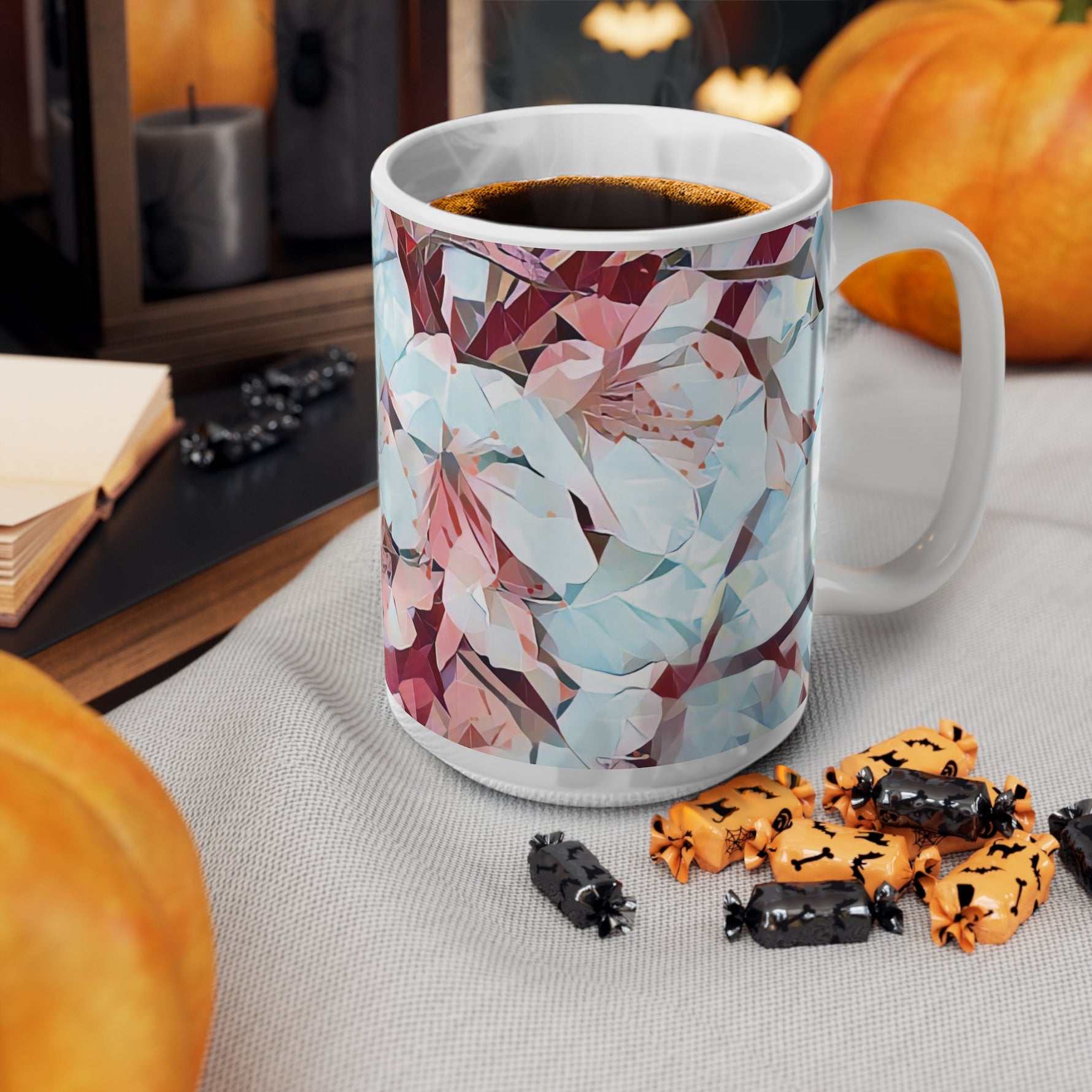 Ceramic White Cup 15oz - Poly Art - Apples' Tree Flower (Variant 4)