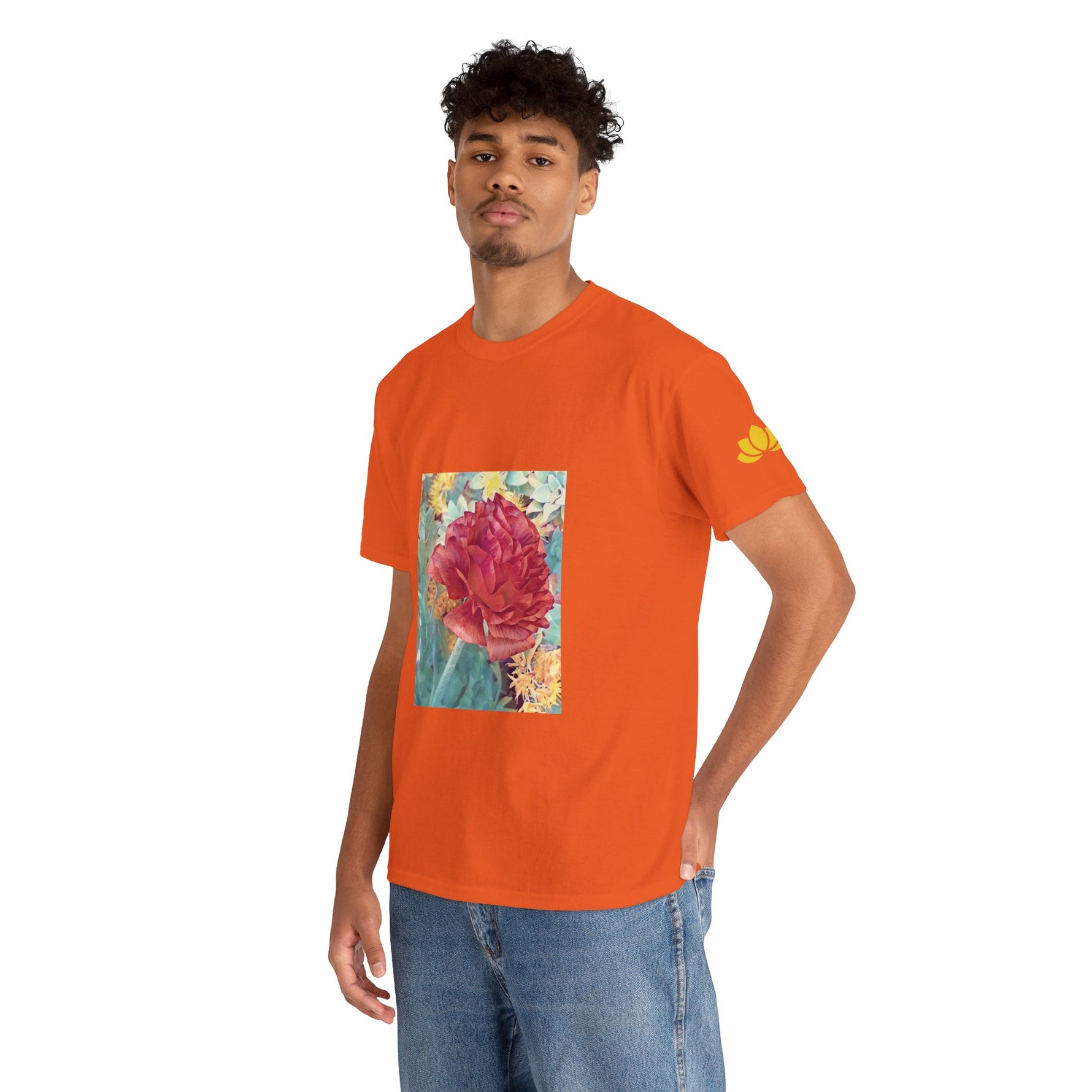 Unisex Heavy Cotton Tee - Poly Art - Flower of Dahlia in Red