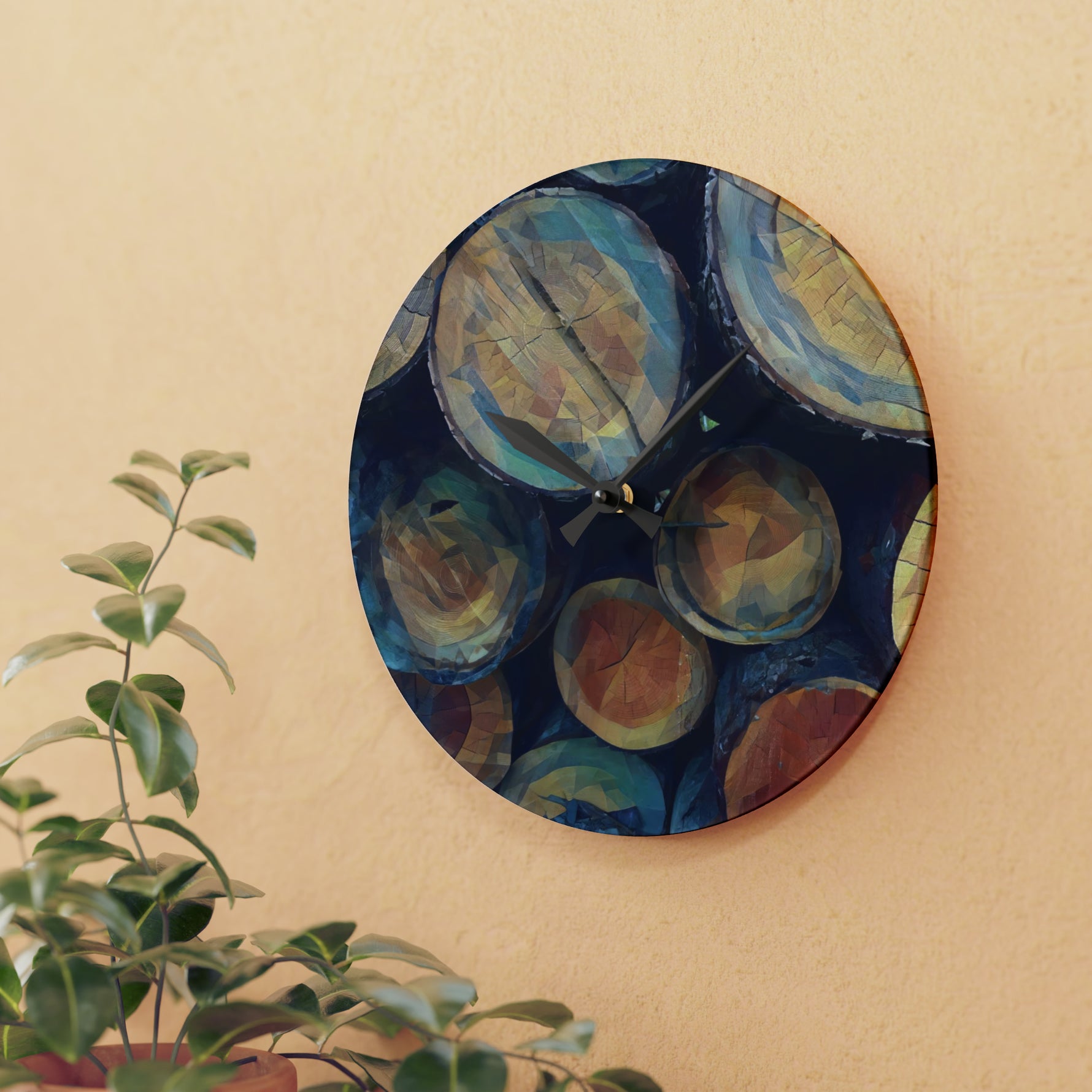 Acrylic Wall Clock - Poly Art - Wooden Trunks (Variant 7)