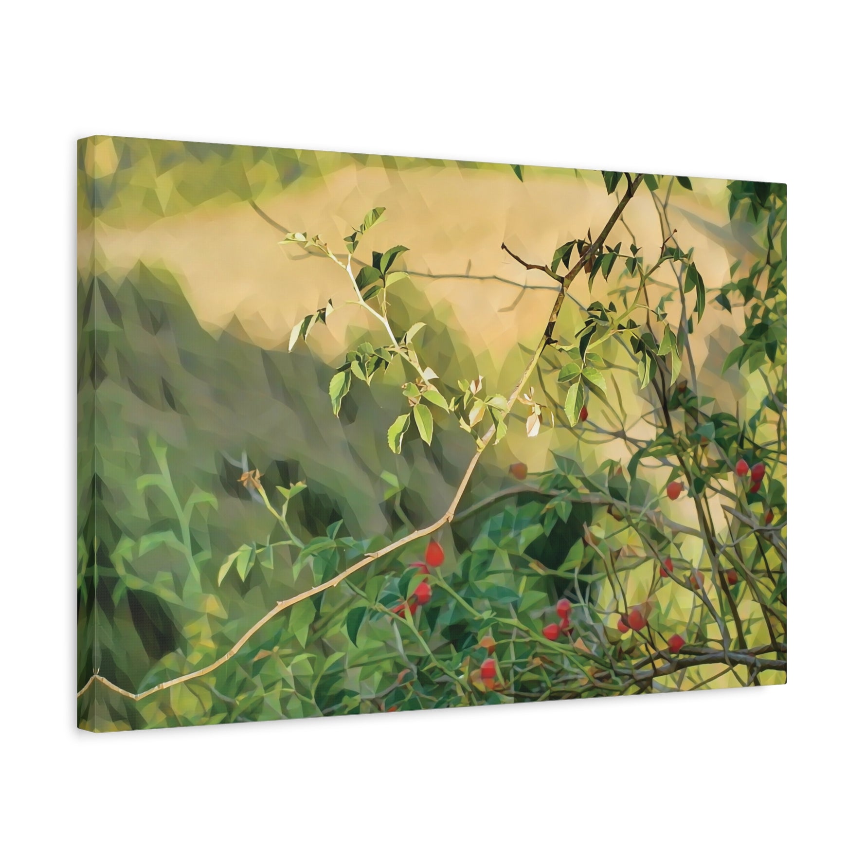 Stretched Matte Canvas - Poly Art - Rosehip Plant