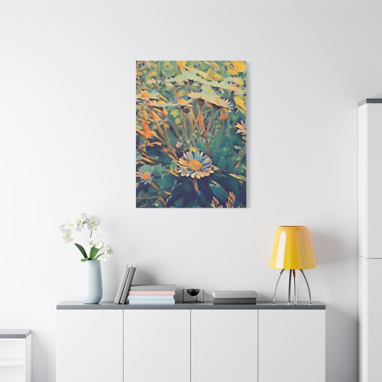Stretched Matte Canvas - Poly Art - Flower of Daisies (Variant 2)
