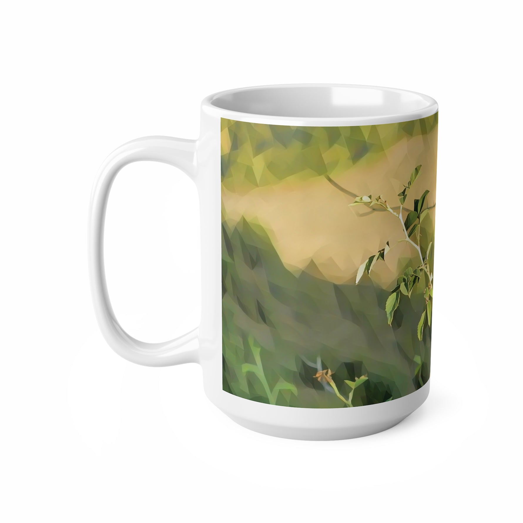 Ceramic White Cup 15oz - Poly Art - Rosehip plant (Variant 1)