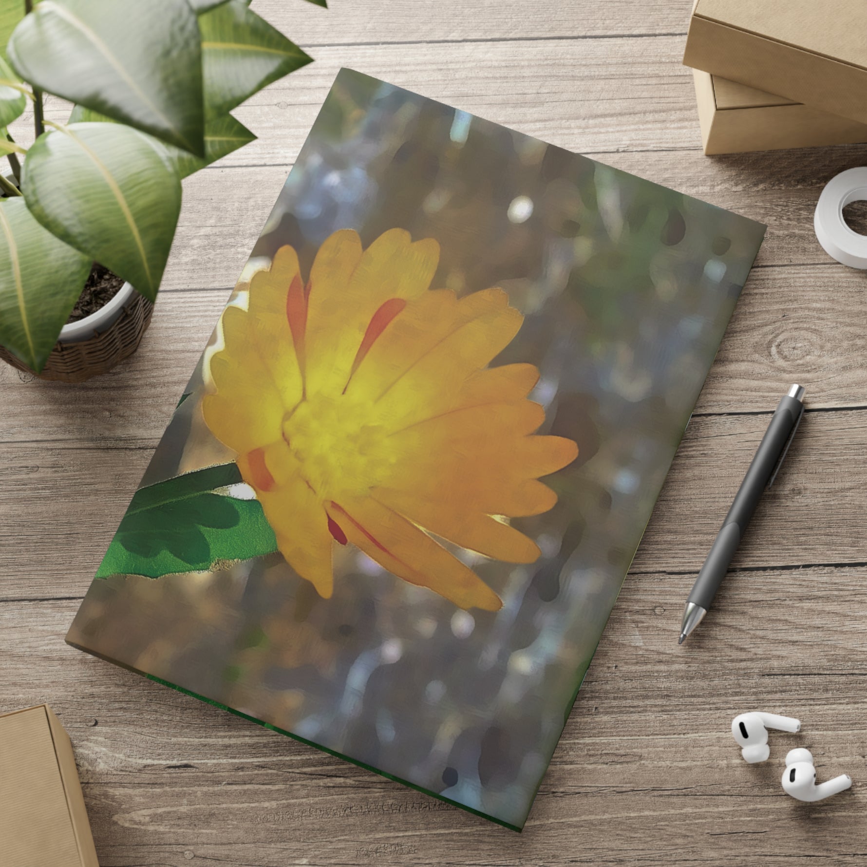 Hardcover Notebook with Puffy Covers - Flower of Calendula