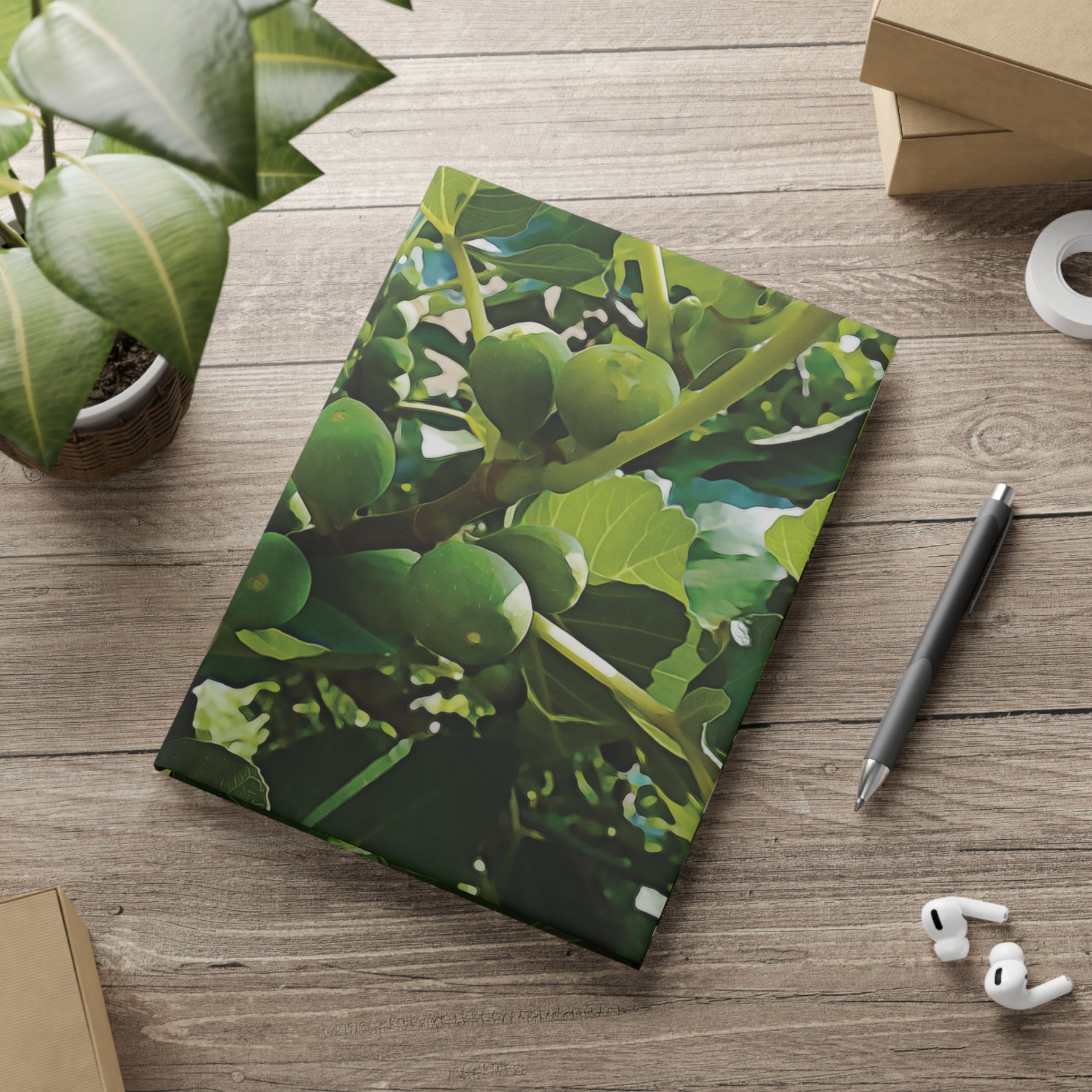 Hardcover Notebook with Puffy Covers - Fig's Plant, with Fruits and Leaves