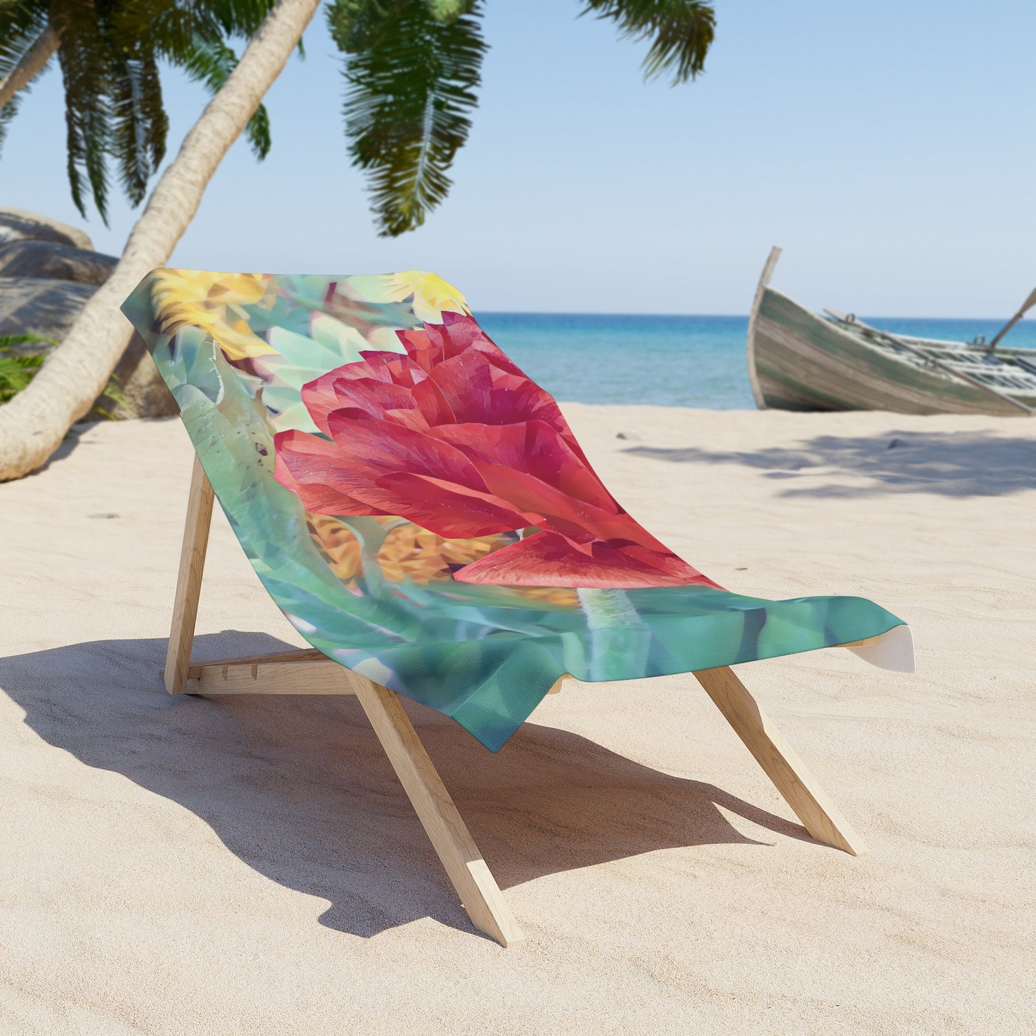 Beach Towel – Poly Art - Flower of Dahlia in Red (Variant 1)