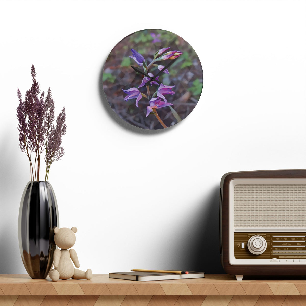 Acrylic Wall Clock - Poly Art - Flower of Cephalanthera Rubra