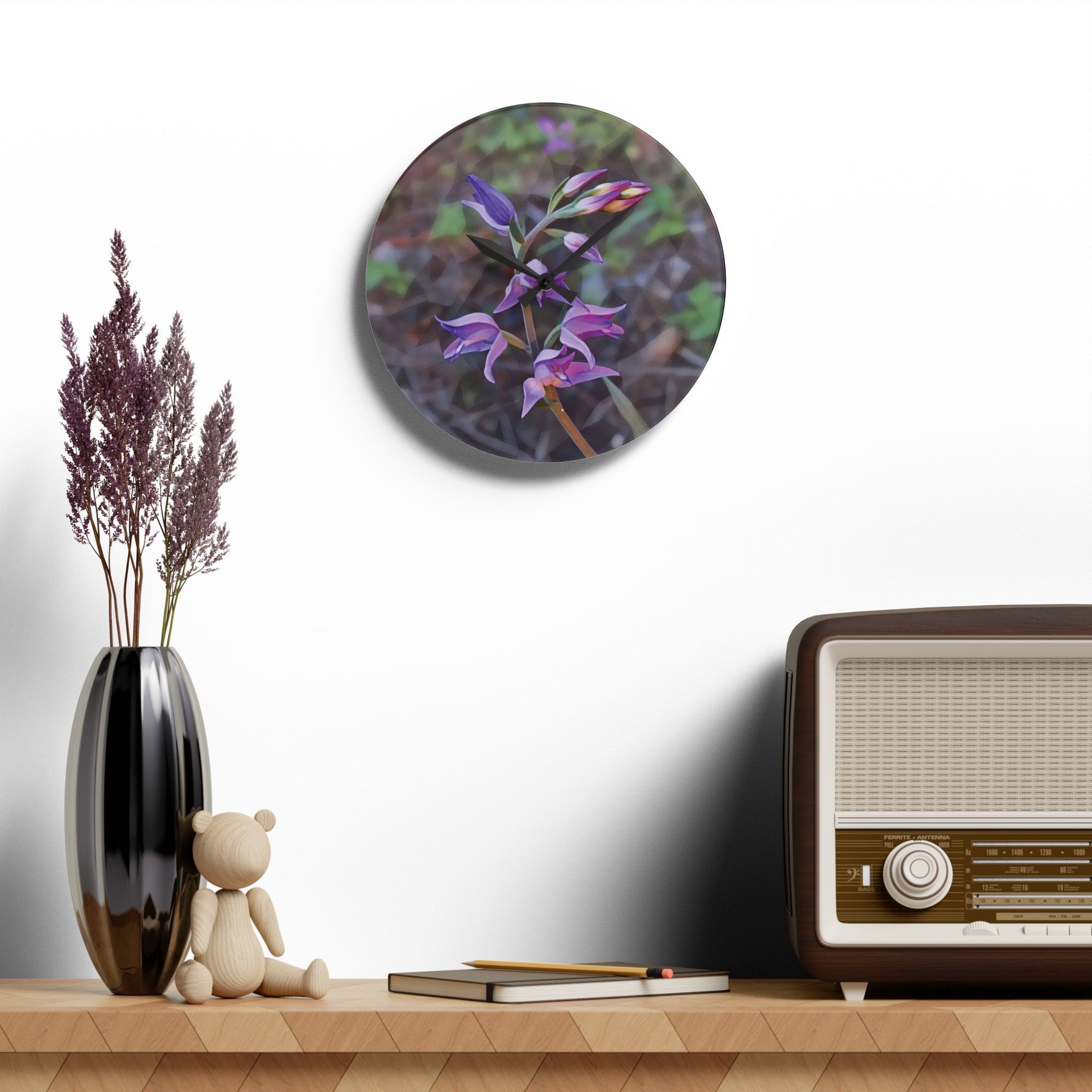 Acrylic Wall Clock - Poly Art - Flower of Cephalanthera Rubra
