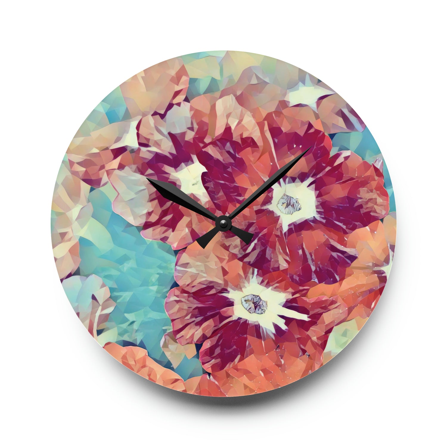 Acrylic Wall Clock - Poly Art - Flowers in Sky Blue and Red (Variant 1)