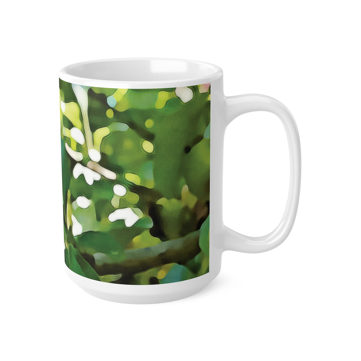 Ceramic White Cup 15oz - Apple's Tree Leaves