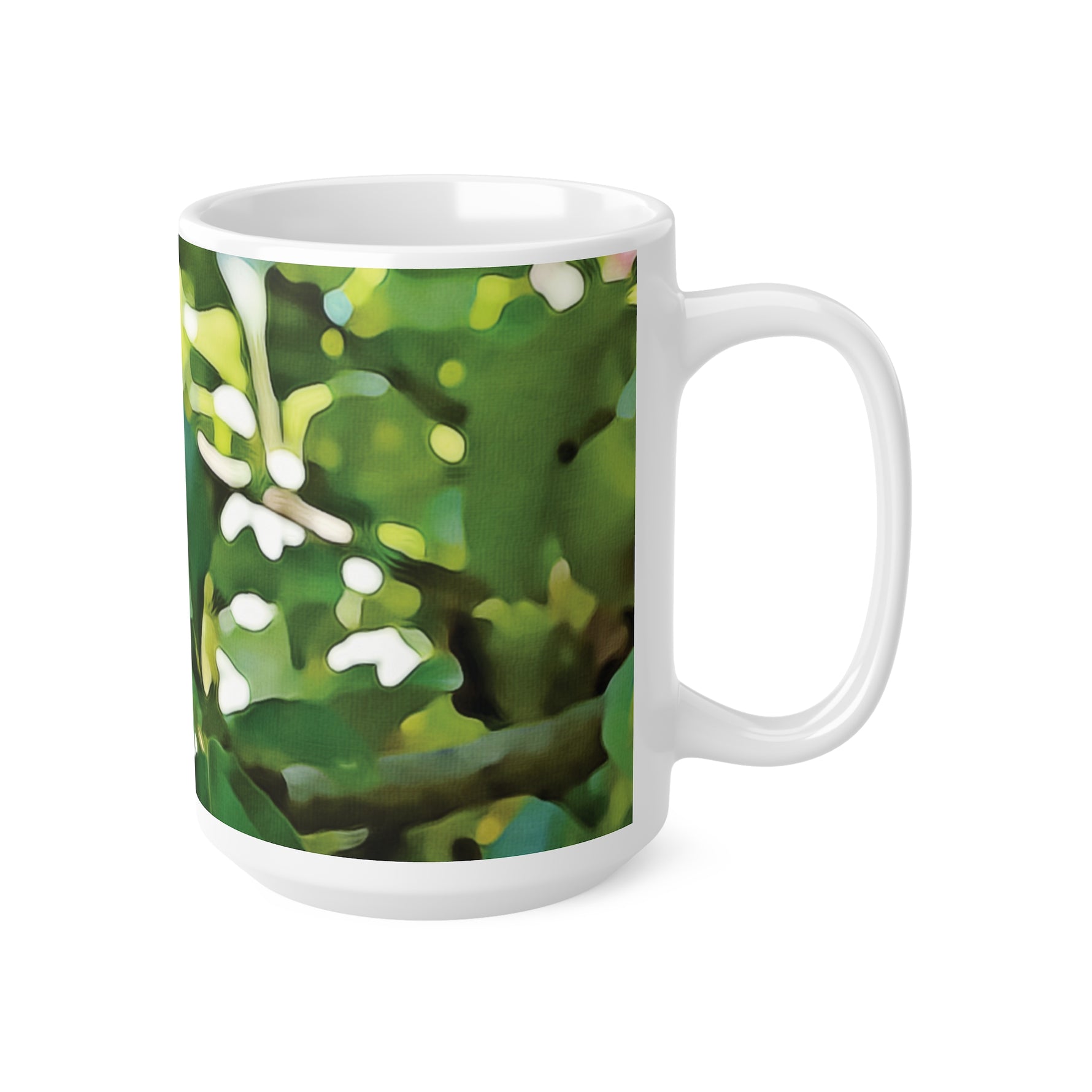 Ceramic White Cup 15oz - Apple's Tree Leaves