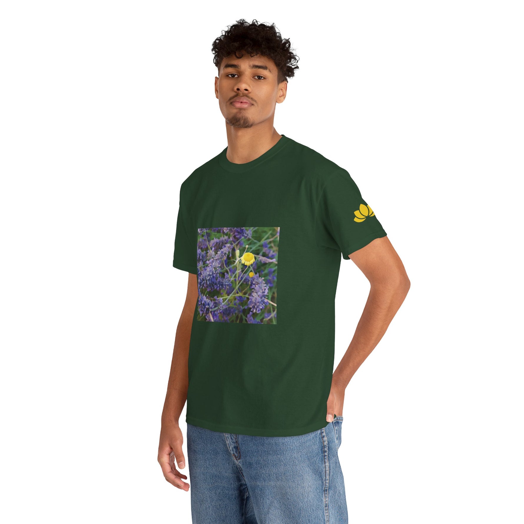 Unisex Heavy Cotton Tee - Flower of Lavender and Chamomile