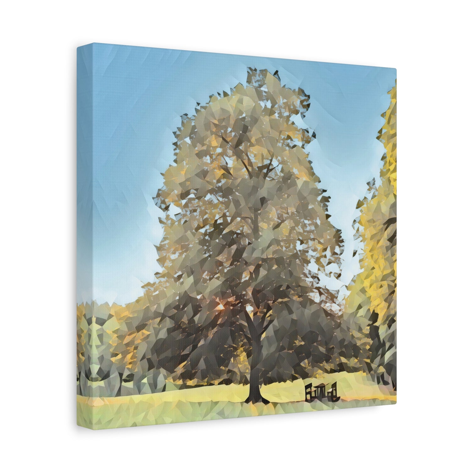 Stretched Matte Canvas - Poly Art - Tree in a lawn (Variant 1)