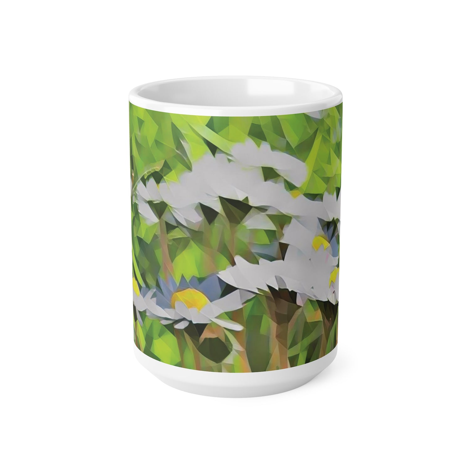Ceramic White Cup 15oz - Poly Art - Flower of Daisies (Variant 1)
