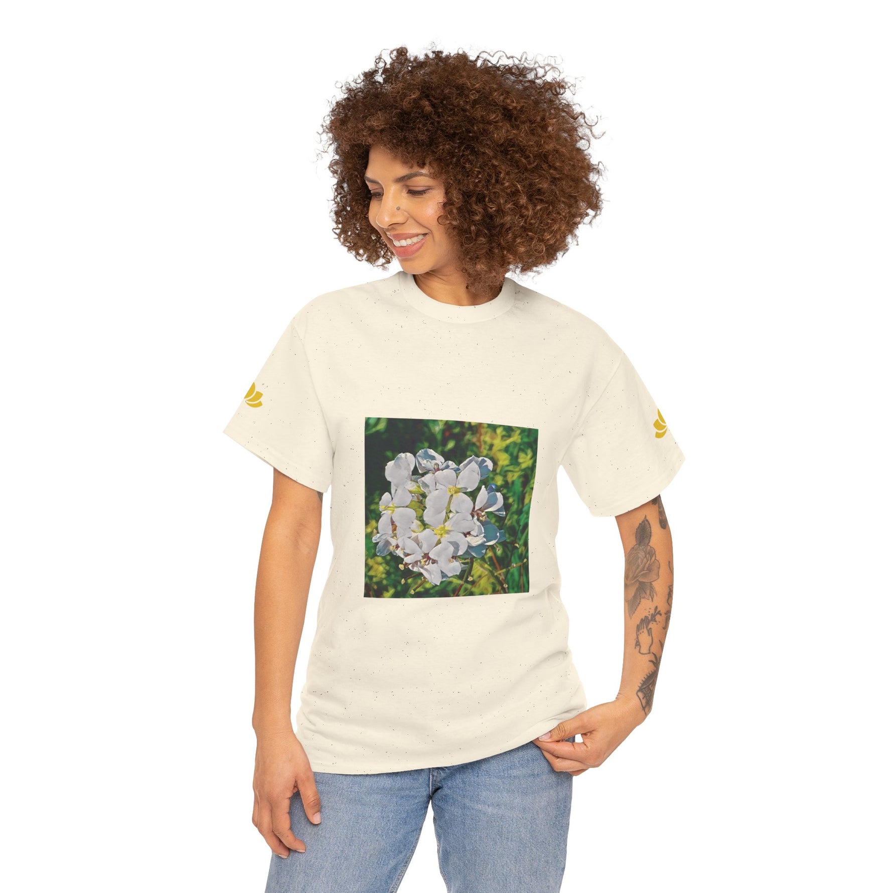Unisex Heavy Cotton Tee - Poly Art - Flower, White