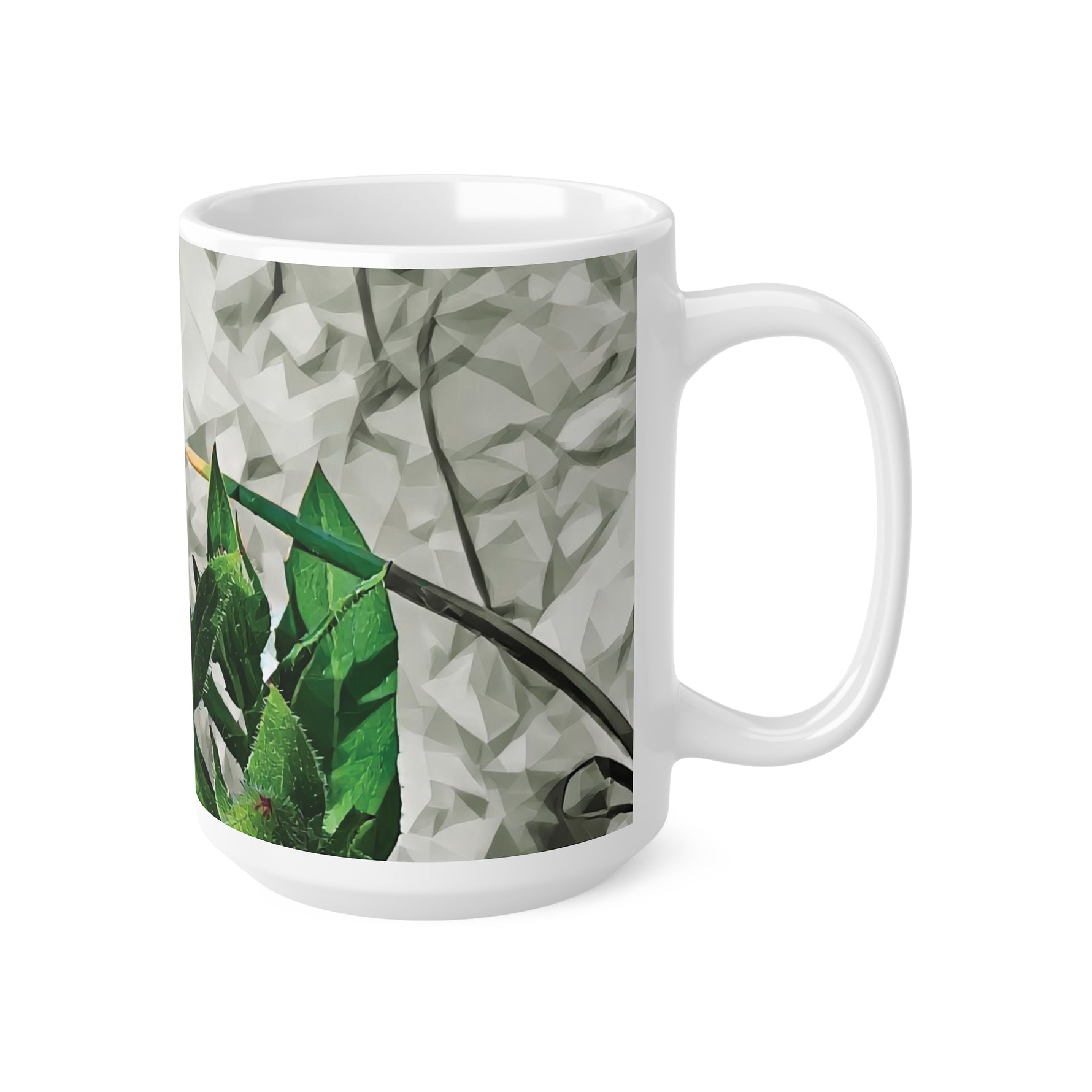 Ceramic White Cup 15oz - Poly Art - Flower of Calendula (Variant 1)
