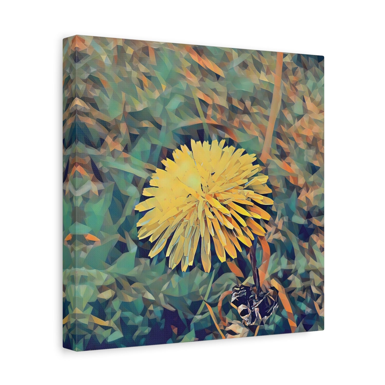 Stretched Matte Canvas - Poly Art - Flower of Dandelion (Variant 1)