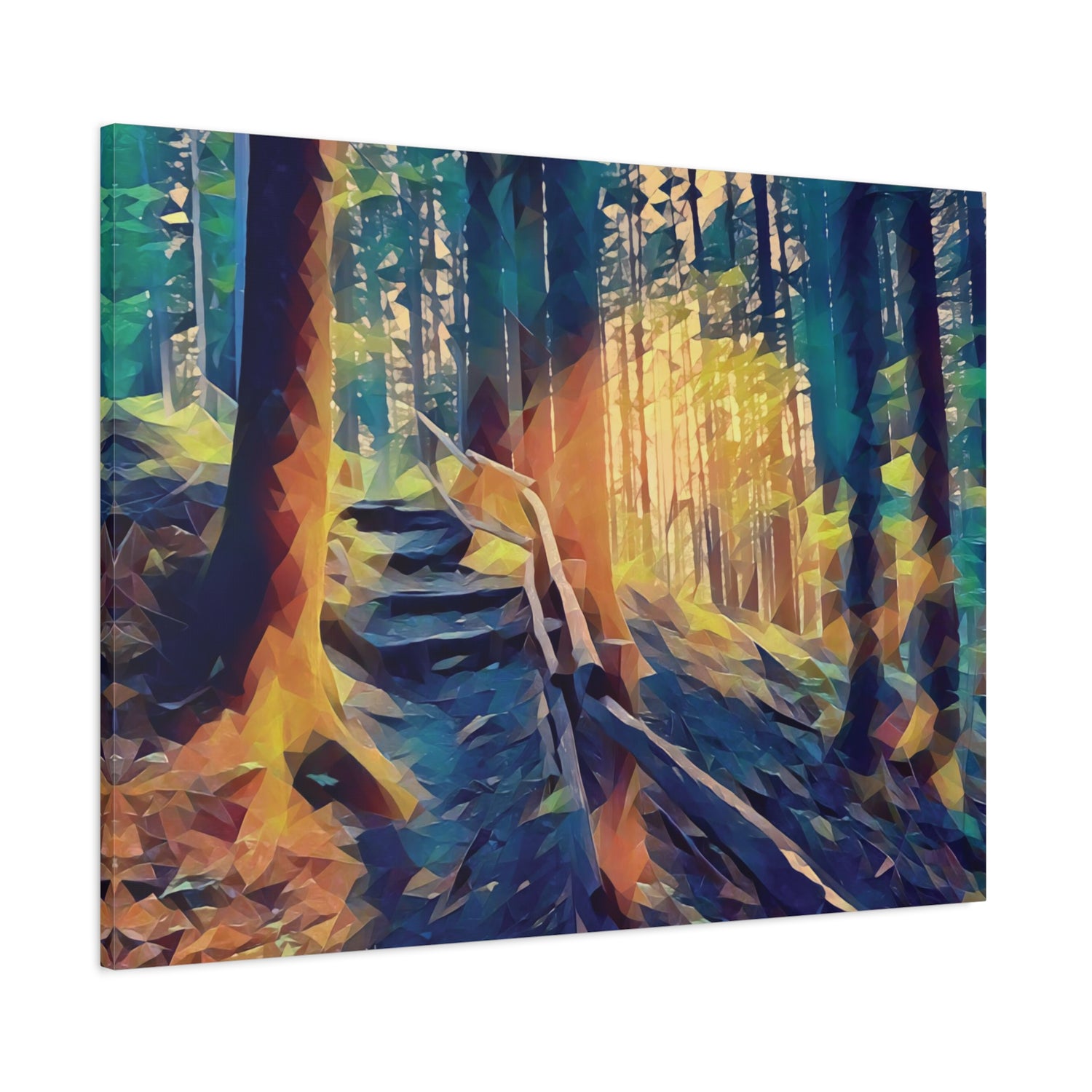 Stretched Matte Canvas - Poly Art - Forest, a Path (Variant 4)