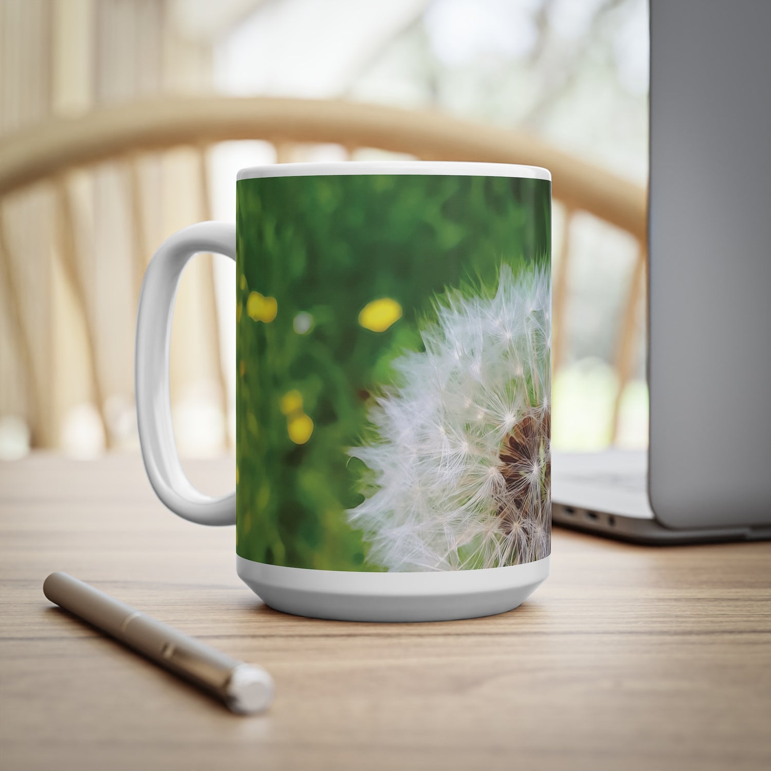 Ceramic White Cup 15oz - Flower of Dandelion