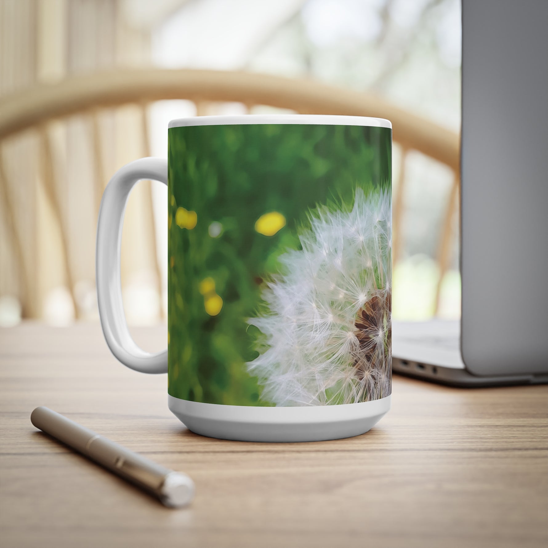 Ceramic White Cup 15oz - Flower of Dandelion