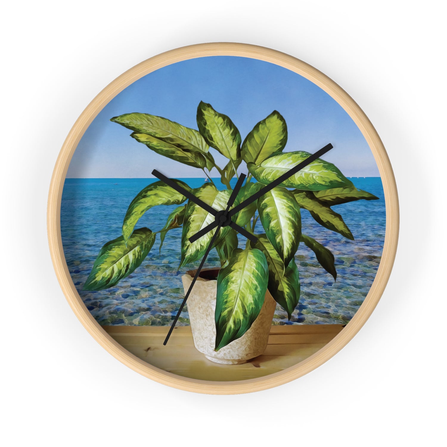 Wall Clock - Dieffenbachia Plant and Sea
