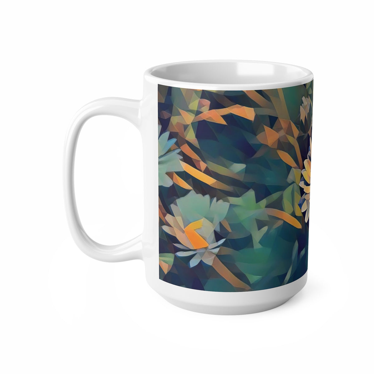 Ceramic White Cup 15oz - Poly Art - Flower of Daisies (Variant 5)