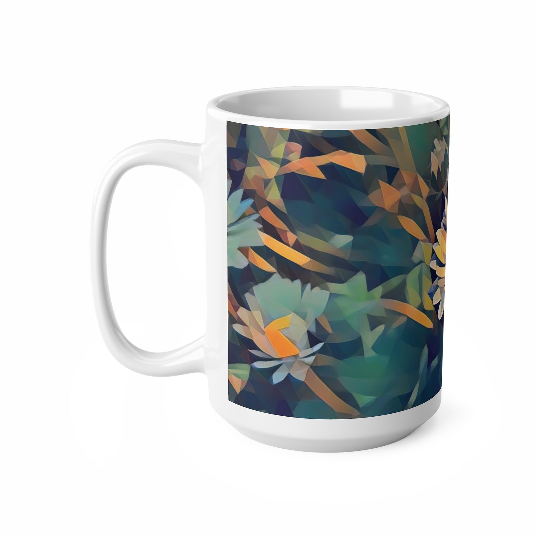 Ceramic White Cup 15oz - Poly Art - Flower of Daisies (Variant 5)