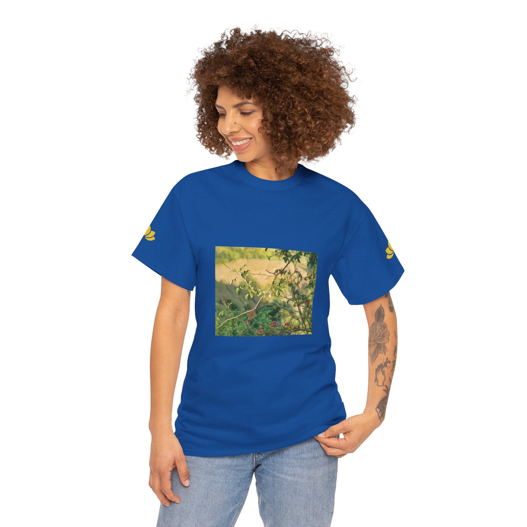 Unisex Heavy Cotton Tee - Poly Art - Rosehip Plant