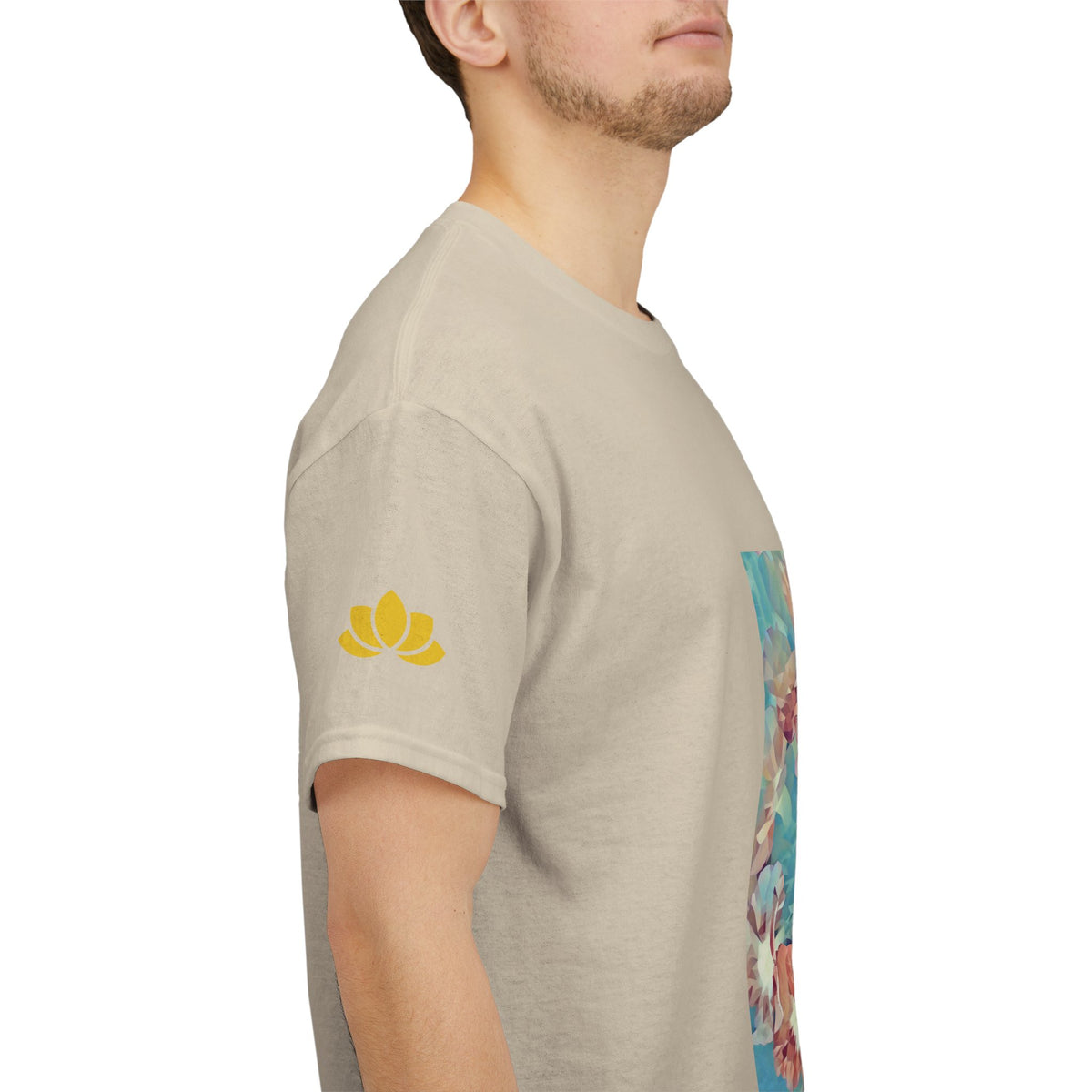 Unisex Heavy Cotton Tee - Poly Art - Flower of in sky blue and red