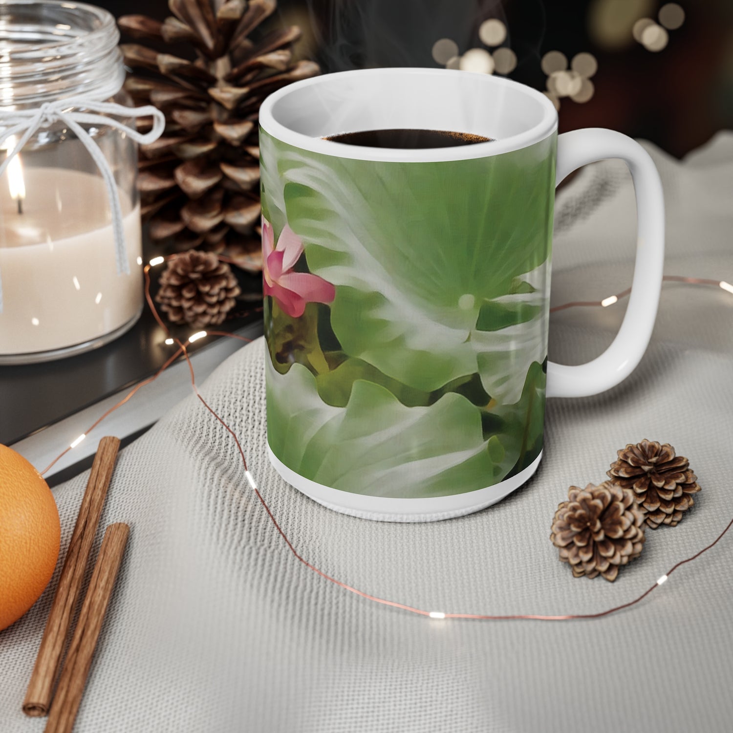 Ceramic White Cup 15oz - Flower of Lotus (Variant 2)