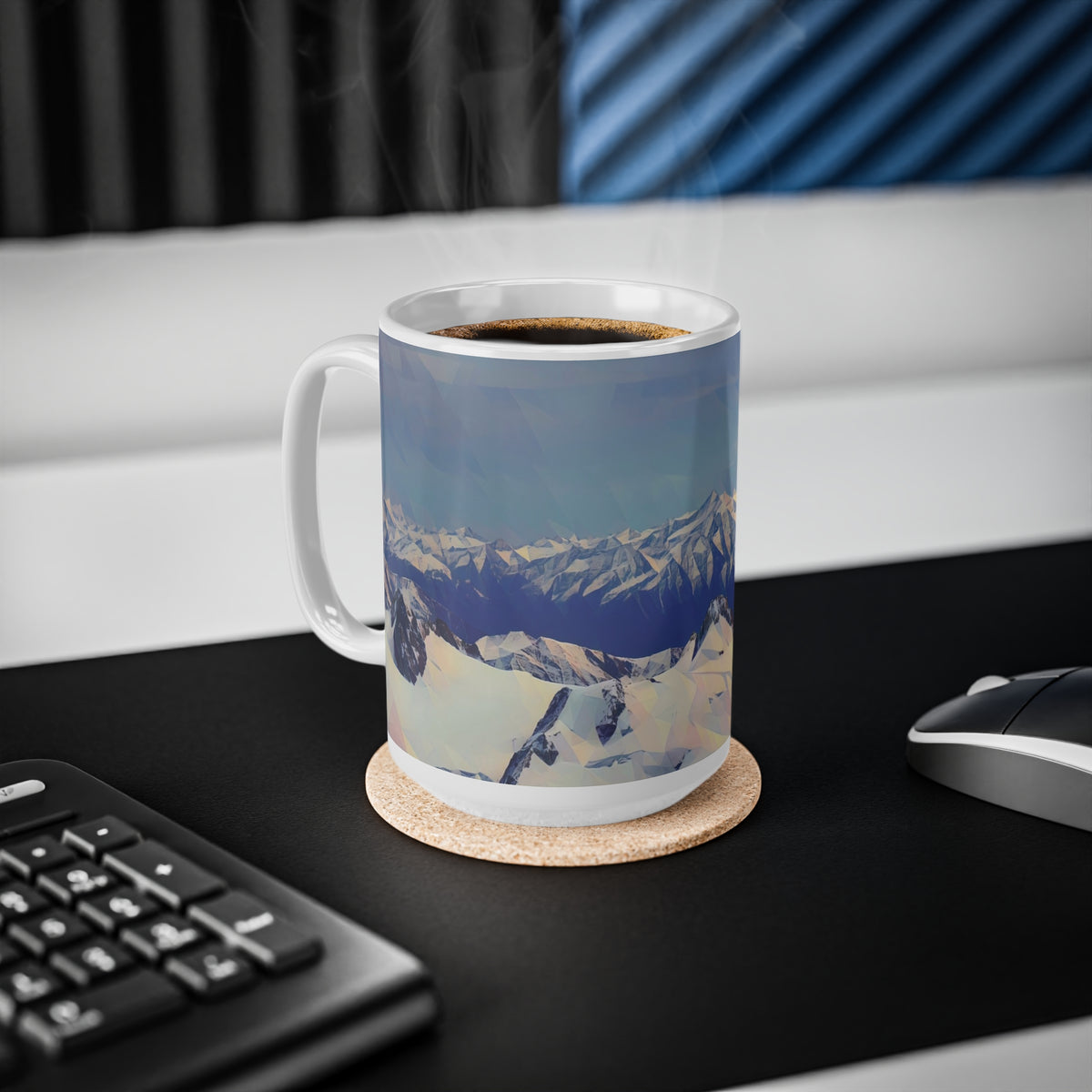 Ceramic White Cup 15oz - Poly Art - View from Mont Blanc