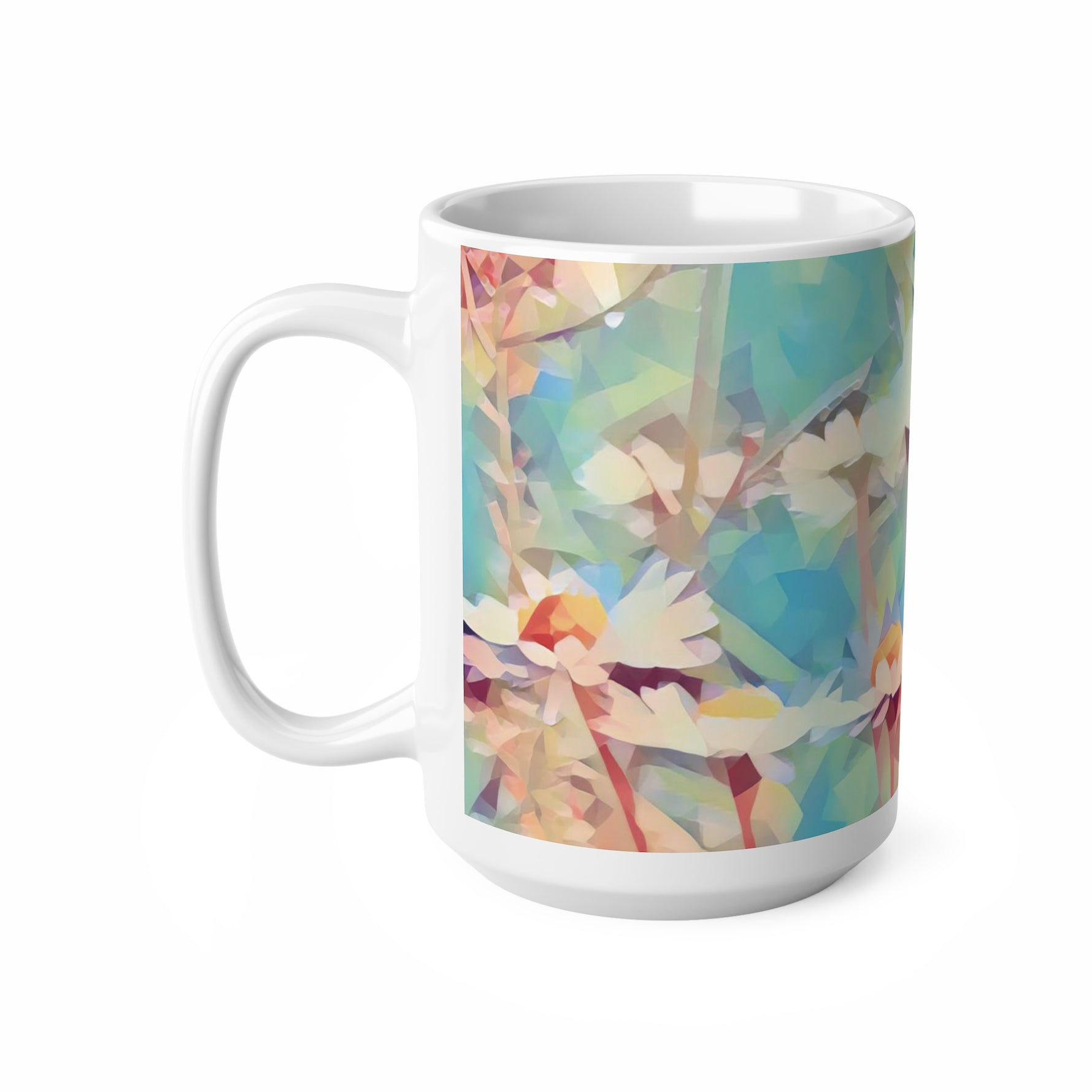 Ceramic White Cup 15oz - Poly Art - Flower of Daisies (Variant 3)