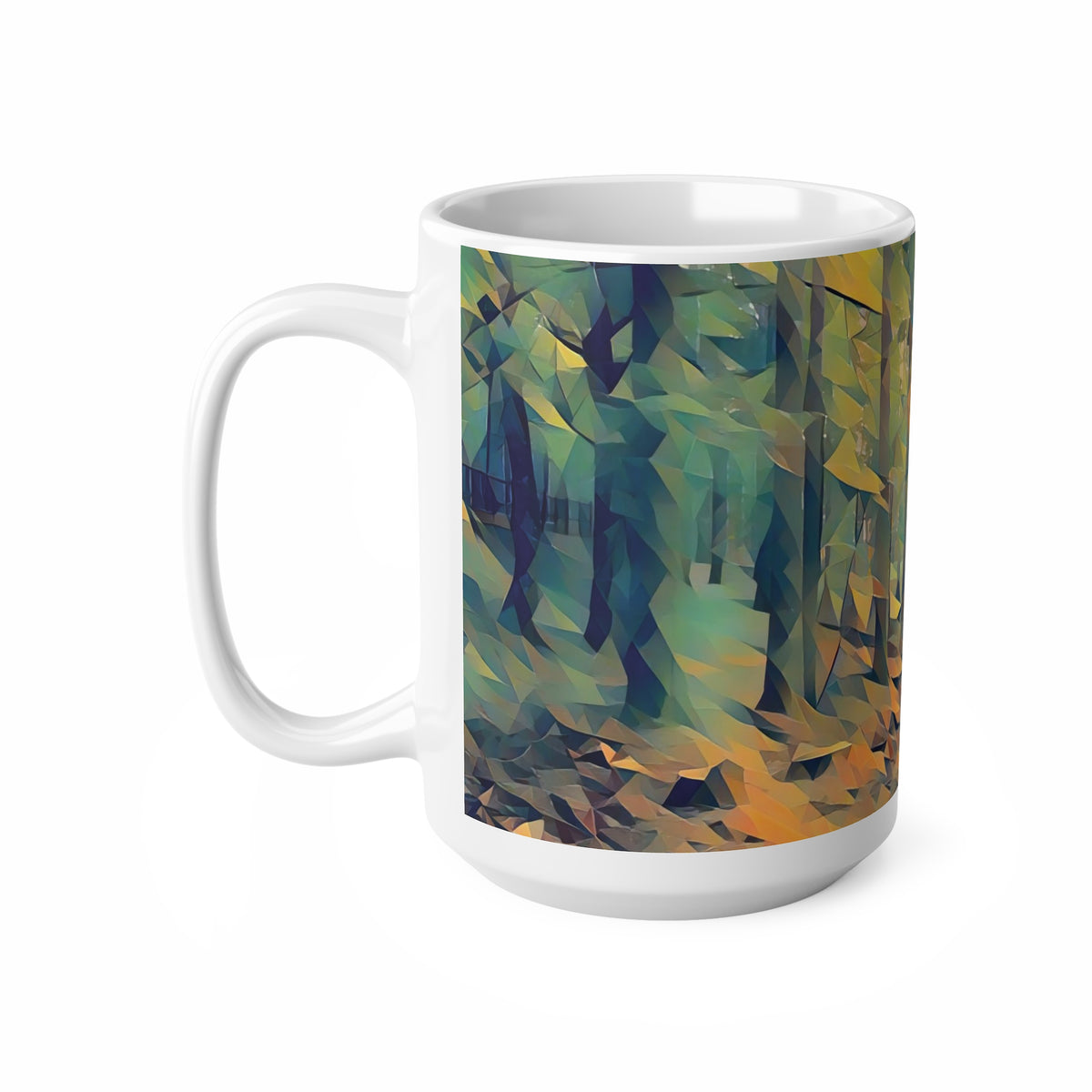 Ceramic White Cup 15oz - Poly Art - Forest, a Path (Variant 2)