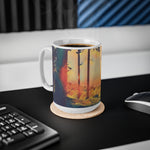 Ceramic White Cup 15oz - Poly Art - Forest Sunset (Variant 2)