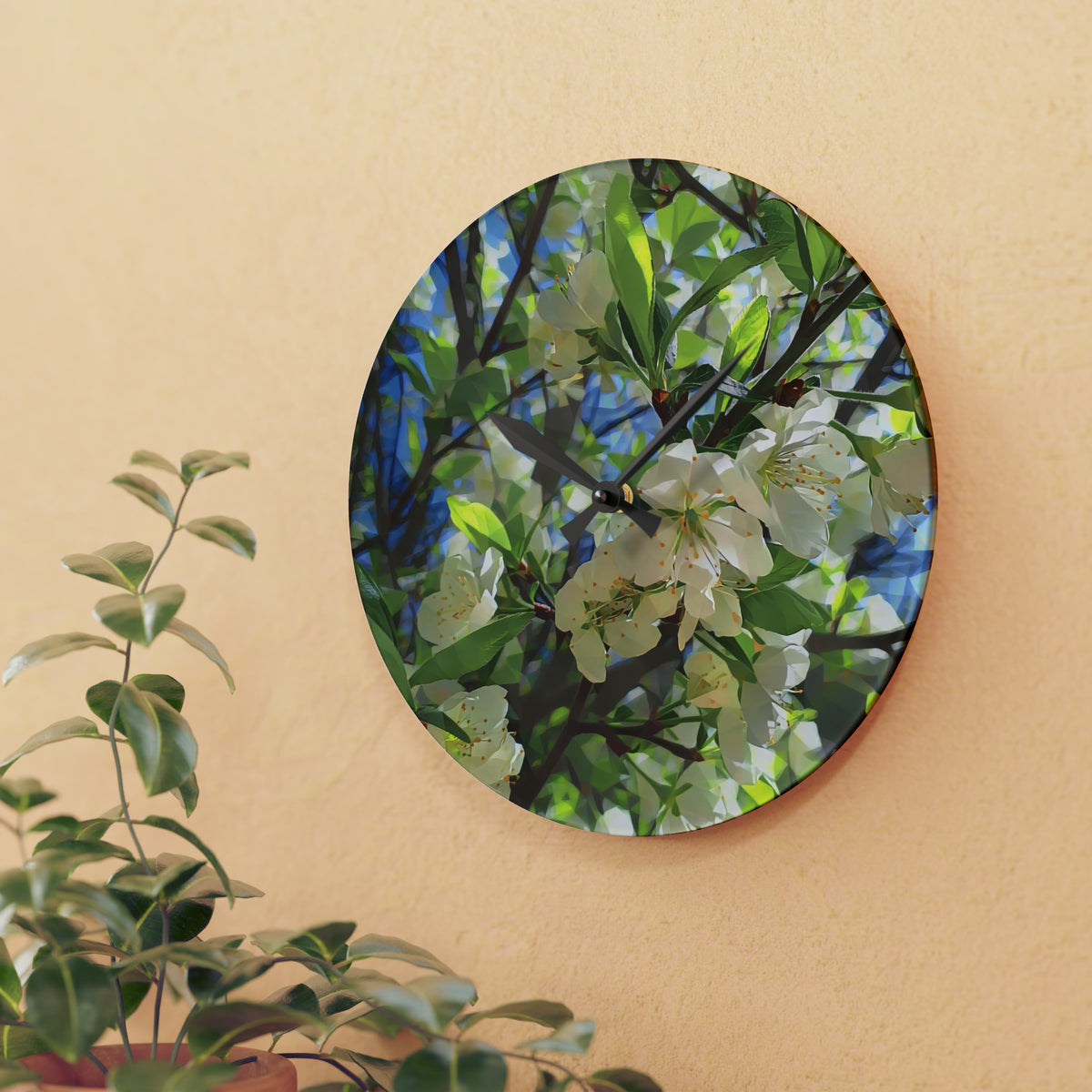 Acrylic Wall Clock - Poly Art - Apples' Tree Flower (Variant 1)